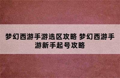 梦幻西游手游选区攻略 梦幻西游手游新手起号攻略